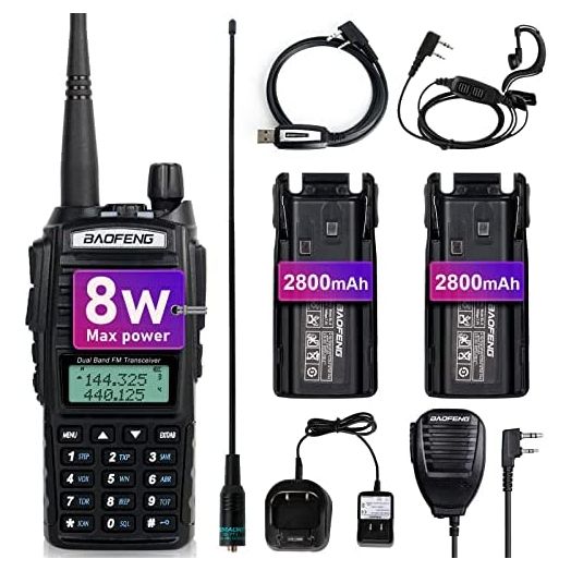 BaoFeng UV-82 High Power BaoFeng Radio Ham Radio Handheld Walkie Talkies with Earpiece, Extra 2800mAh Battery Hand Speaker Mic Long Antenna and Programming Cable Full Kits(1 Pack-Black)