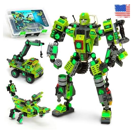 JITTERYGIT Mech Buildable Robot Glow in The Dark STEM Action Figure Toy Set, Cool Space Super Hero Christmas Birthday Gift, Xmas 3 in 1 Present DIY for Boys, Girls, Teen 6 7 8 9 10 Year Olds