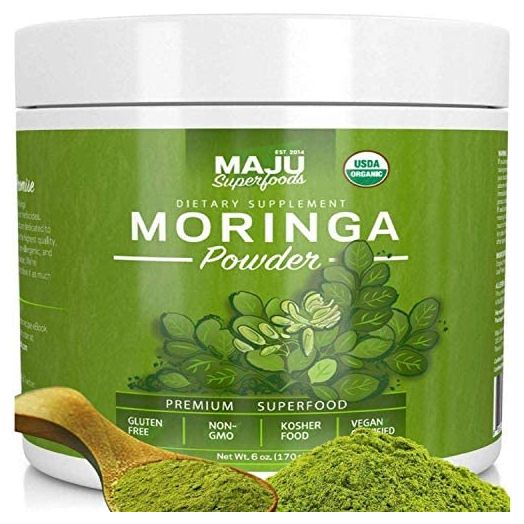 MAJU's Organic Moringa Powder, Oleifera Leaf, Extra-Fine Quality, Dried Drumstick Tree Leaves, Tea, Smoothies, Food-Grade