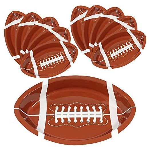 Football Serving Trays | 10 Pcs Plastic Football Snack Trays | Game Day Football Serveware | Tailgate Party Serving Platter | Football Party Decorations | Reusable Big Game Chip Trays | By Anapoliz