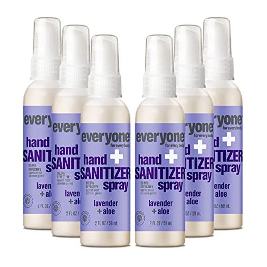 Everyone Hand Sanitizer Spray, 2 Fl Oz (Pack of 6), Travel Size, Lavender and Aloe, Plant Derived Alcohol with Pure Essential Oils, 99% Effective Against Germs (Packaging May Vary)
