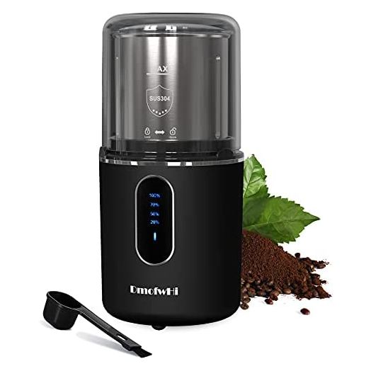 Cordless Coffee Grinder Electric, DmofwHi USB Rechargeable Coffee Bean Grinder with 304 Stainless Steel Blade and Removable Bowl-Black