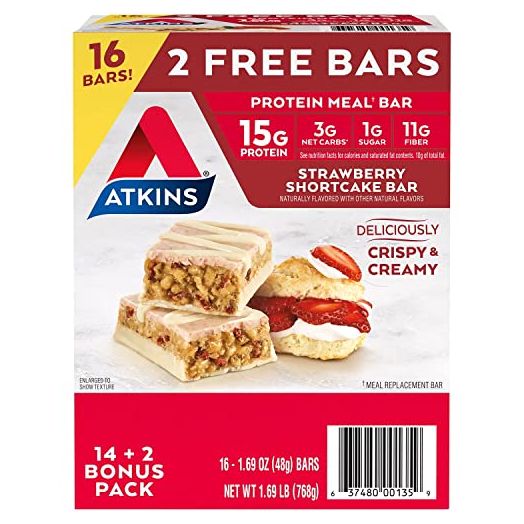 Atkins Strawberry Shortcake Protein Meal Bar (14 Count + 2 Bonus Bars)