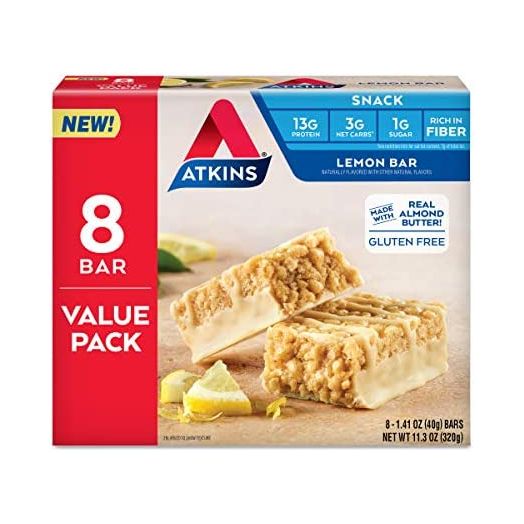 Atkins Atkins Gluten Free Snack bar, Lemon bar, Keto Friendly, 8 Count (Value Pack)