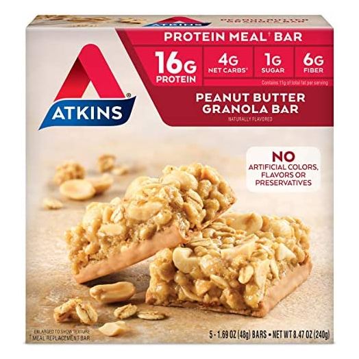 Atkins Peanut Butter Granola Protein Meal Bar. Crunchy and Creamy. Keto-Friendly. (5 Bars)