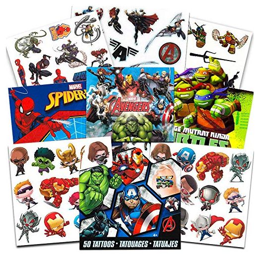 Super Hero Tattoos Party Favors Set, 150 Superhero Temporary Tattoos Featuring Marvel Avengers