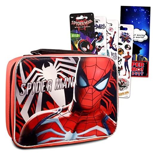 Marvel Shop Marvel Spiderman Lunch Box for Boys, Kids Set ~ Bundle with Spiderman Lunch Bag, Stickers and Superhero Door Hanger | Spiderman Superhero School Supplies
