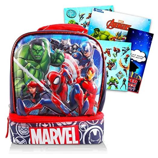Marvel Avengers Lunch Box Set For Boys and Girls - Marvel School Supplies Bundle with 2-Compartment Avengers School Lunch Bag Plus Stickers and More (Superhero Lunch Bag)