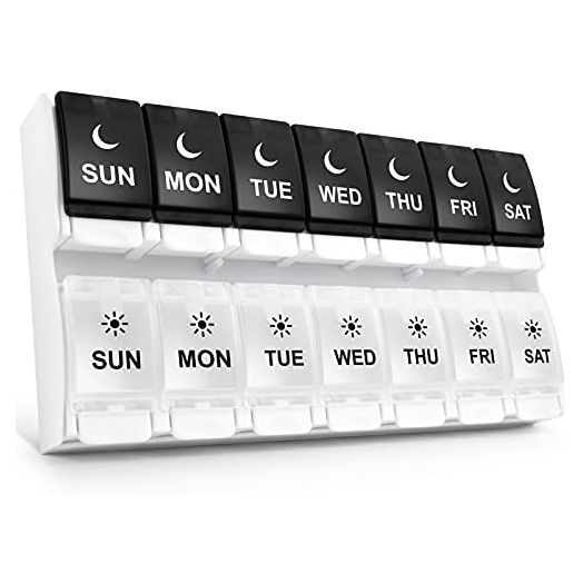 Easy Open Pill Organizer 2 Times a Day, DANYING Large 7 Day Pill Box Twice A Day, Push Button Weekly AM PM Pill Case, Day Night Pill Container, Arthritis Friendly Vitamin Organizer 2 Per Day