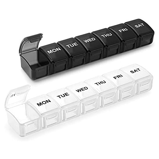 Small Pill Organizer 2 Times a Day, 2 Pack 7 Day Pill Box 1 Time a Day, Travel Friendly Day Night Vitamin Organizer, Weekly AM PM Pill Case Container