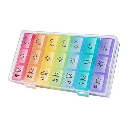 GOGOODA Weekly Pill Organizer 3 Times a Day Vitamin Container Holder with Removable Box for Fish Oils/Supplements