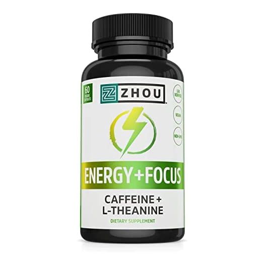 Zhou Energy + Focus | Caffeine with L-Theanine | Focused Energy for Your Mind & Body | #1 Nootropic Stack for Cognitive Performance | 60 VegCaps