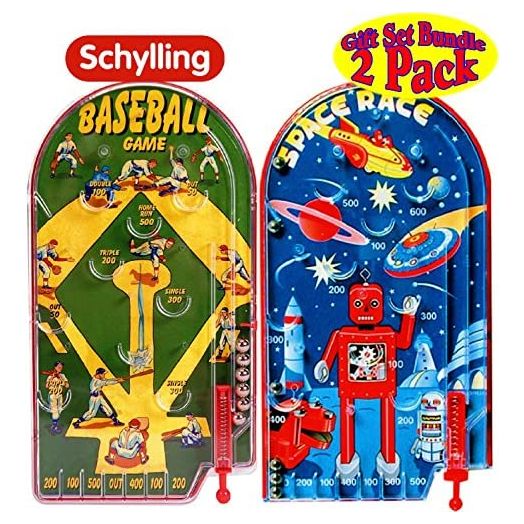 Schylling Classic 10" Pinball Games Space Race & Home Run! Baseball Gift Set Bundle (2 Pack)