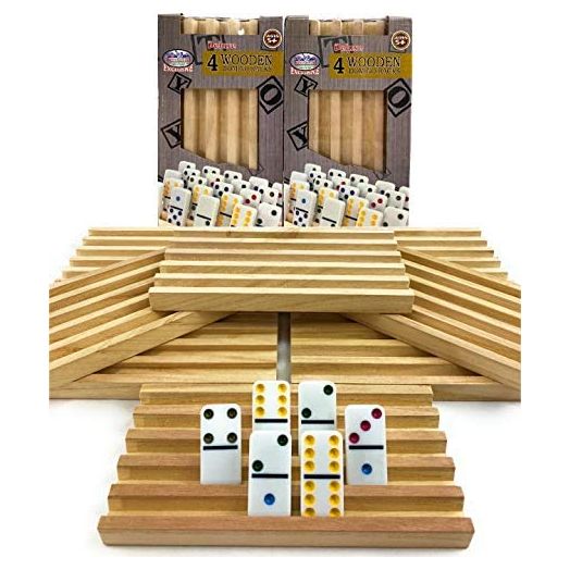 Matty's Toy Stop Deluxe Solid Wood Domino Trays (4 Count) Game Bundle, (8 Trays Total) (2 Pack)