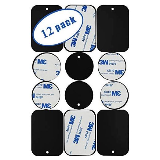 Universal Metal Plates with 3M Adhesive for All Magnetic Car Mounts, Cell Phone, Tablet Holder, Cradle-Less, Air Vent Mount, 6 Rectangular, 6 Round, Black (Not a Magnet)