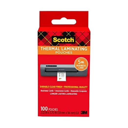 Scotch Thermal Laminating Pouches, 5 Mil Thick for Extra Protection, 2.32 x 3.70-Inches, Business Card Size, 100-Pack (TP5851-100)