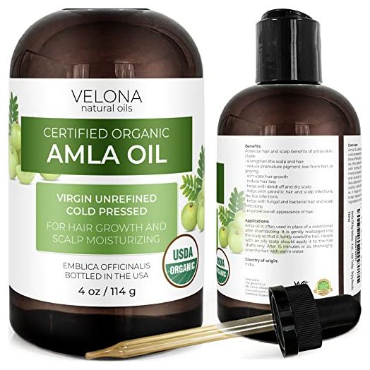 Velona Amla Oil USDA Certified Organic - 4 oz (With Dropper) | 100% Pure and Natural Carrier Oil | Extra Virgin, Unrefined, Cold Pressed | Hair Growth, Body, Face & Skin Care | Use Today - Enjoy Results…
