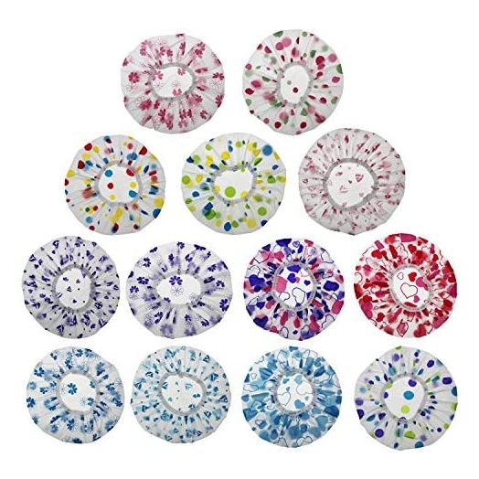 LJY 13 Pieces Assorted Shower Caps Elastic Waterproof Plastic Bathing Salon Hair Cap Lady Salon Hat