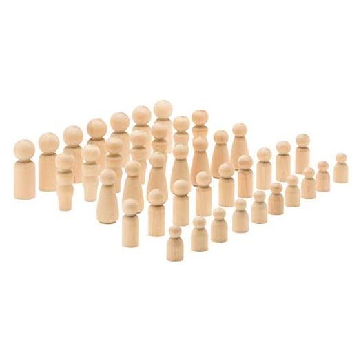 Wood Peg Doll Set, 40 Piece Wood Peg Family (Toy Peg People: Dad, Mom, Angel, Child, Baby) Unfinished for Crafts & Play, by Woodpeckers