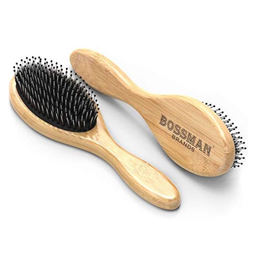 Bossman Boar and Nylon Bristle Hair and Beard Brush, Detangles & Straightens, Wooden Oval Wet Brush for Men