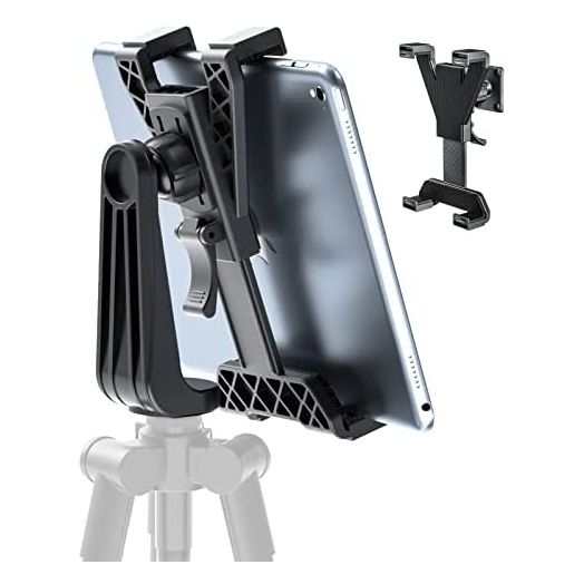 iPad Tripod Mount Adapter- Tablet Holder Mount with Adjustable Height ,360 Degree Rotatable for Live Stream/Watching,Compatible iPad Pro 12.9 11 10.5 Air Mini and 6-10.5in Tablets for Tripod, Monopod