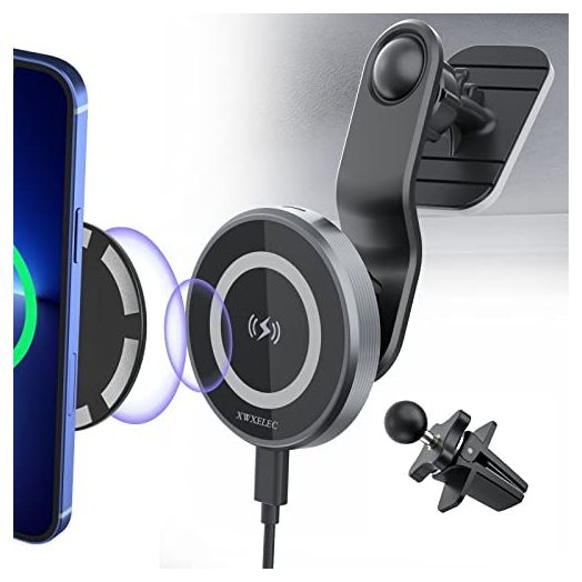 Magnetic Wireless Car Charger Mount, XWXELEC Lengthen Stick on The Dashboard for Magsafe iPhone 13, 12, Pro, Pro Max, Mini,15W Fast Charging Auto-Alignment Strong Magnet Air Vent Car Phone Holder