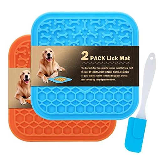 Lick Mat for Dogs Slow Feeder Licking Mat Anxiety Relief Lick Pad with Suction Cups for Peanut Butter Food Treats Yogurt, Pets Bathing Grooming Training Calming Mat - 2 Pack