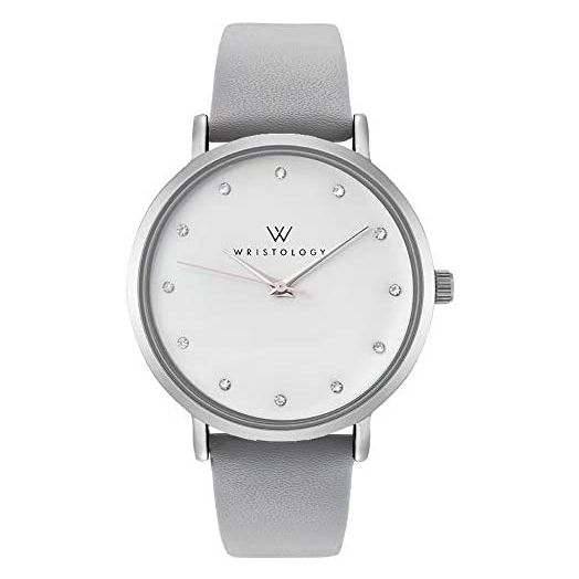 WRISTOLOGY Olivia Womens Watch Crystal Silver Boyfriend Ladies Grey Leather Strap Band