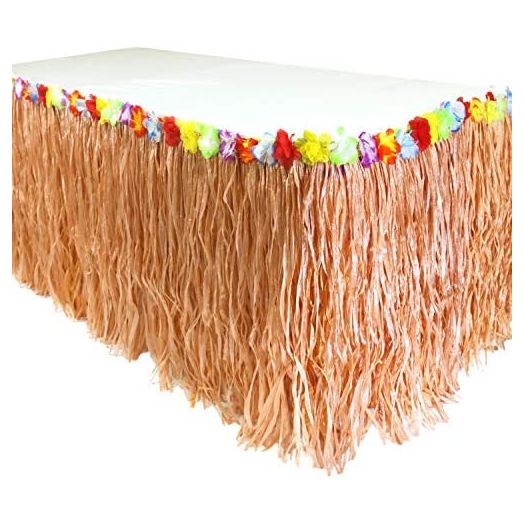 GIFTEXPRESS 9 feet X29 Luau Grass Table Skirt, Hawaiian Luau Libiscus Table Skirt for Hawaiian Party, Moana