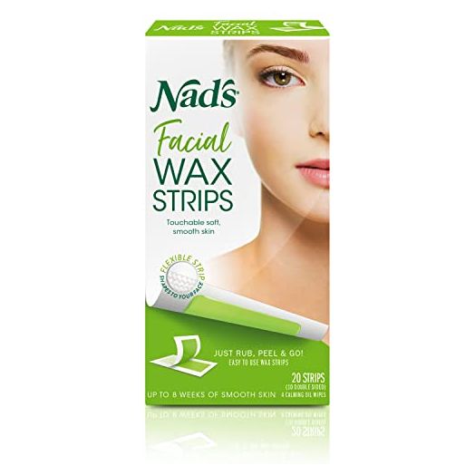 Nad's Facial Wax Strips Kit, 20 Face Wax Strips + 4 Calming Oil