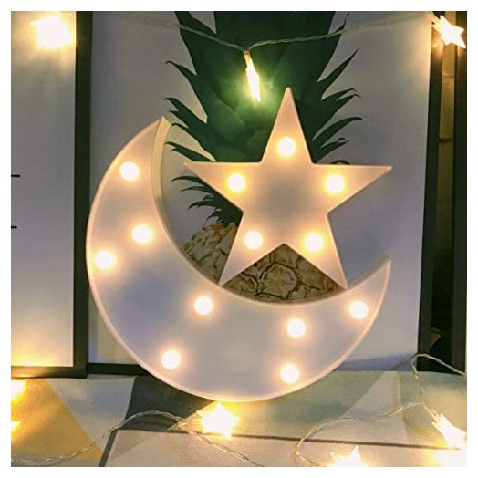 QiaoFei Decorative Moon-Star Night Light,Cute LED Nursery Night Lamp Gift-Marquee Moon-Star Sign for Birthday Party,Baby Shower,Kids Room, Living Room Decor(White)
