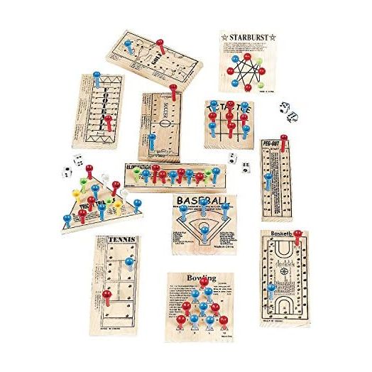 Fun Express Wooden Peg Board Game, Set of 12, Variety of Old School and Old Fashioned Games (Variety Pack)