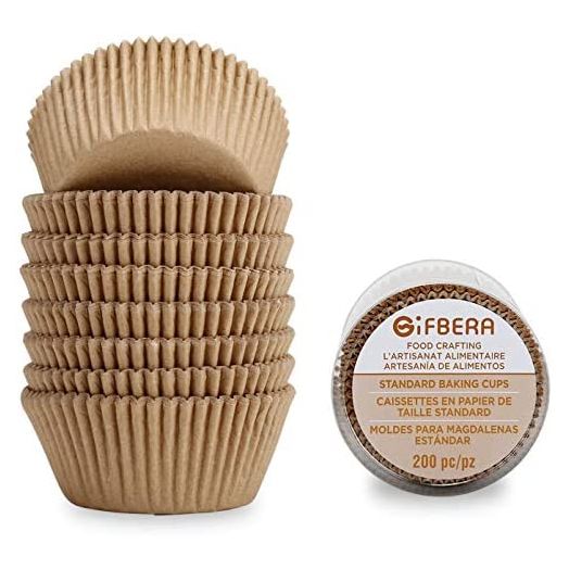 Gifbera Natural Odorless Cupcake Liners Standard Greaseproof Paper Muffin Baking Cups 200-Count, Natural Color
