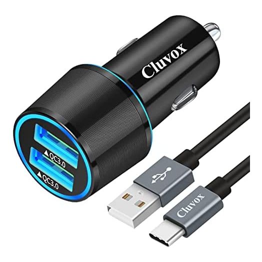 Fast USB Car Charger, Compatible for Samsung Galaxy S22/S21/S20 Plus/Ultra/S20 FE/S10+/S10e/S9/S8/Note 20/10/9/8/A10S/A21/A31/A51, Quick Charge 3.0 Dual USB Rapid Car Charger with USB C Cable 3.3ft