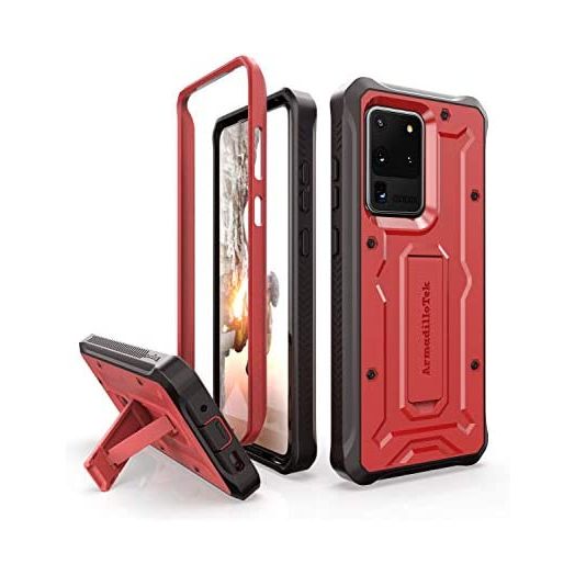 ArmadilloTek Vanguard Case Compatible with Samsung Galaxy S20 Ultra (6.9 inches) Military Grade Full-Body Rugged with Built-in Kickstand [Screenless Version] - Red