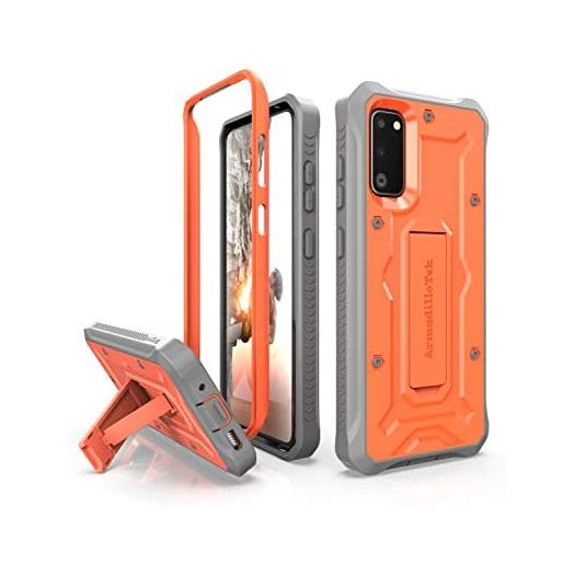 ArmadilloTek Vanguard Case Compatible with Samsung Galaxy S20 (6.2 inches) Military Grade Full-Body Rugged with Built-in Kickstand [Screenless Version] - Orange