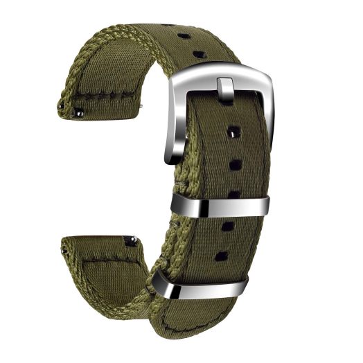 ULLCHRO Nylon Watch Strap Replacement Canvas Watch Band Military Army Men Women - 18mm, 20mm, 22mm, 24mm Watch Bracelet with Stainless Steel Silver Buckle (24mm, Army Green)