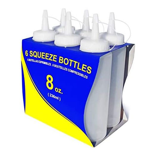 New Star Foodservice 26115 Squeeze Bottles, Plastic, 8 oz, Clear (Pack of 6)