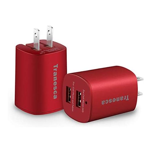 Tranesca Dual USB Wall Chargers Compatible with iPhone SE,Xs/Xs Max, XR/8/7/6S/6S Plus/6 Plus/6 and More-2 Pack (Red)