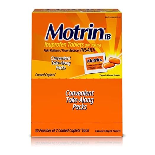 Motrin IB, Ibuprofen 200mg Tablets, Pain Reliever/Fever Reducer for Muscular Aches, Headache, Backache and Minor Arthritis Pain, Convenient for Travel & On-The-Go, 50 Packets of 2, 100 ct