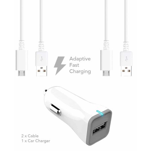 LG L80 Dual Charger Micro USB 2.0 Cable Kit by Ixir - (Car Charger + Cable) True Digital Adaptive Fast Charging uses dual voltages for up to 50% faster charging!