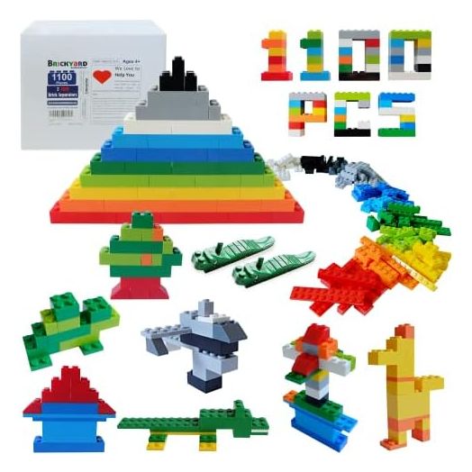 Brickyard Building Blocks 1,100 Piece Building Bricks Toy - Bulk Block Set with 154 Roof Pieces, 2 Free Brick Separators, Compatible with Lego