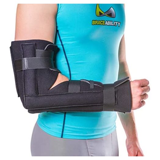BraceAbility Elbow Immobilizer Brace, Removable Long Arm Cast Splint