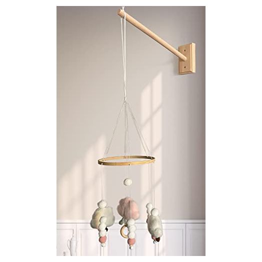 Crib Mobile Wooden Arm, Wall Mounted Suitable for All Cribs 100% Natural Larch Hanger Nusery Decor Baby Room Safe Holder(Mobile is not Included ) (Original Wood Color)