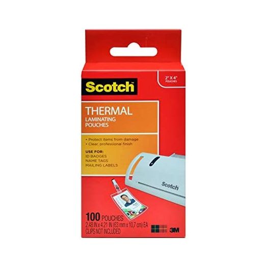 Scotch Thermal Laminating Pouches, 5 Mil Thick for Extra Protection, Professional Quality, 2.4 x 4.2-Inches, ID Badge without Clip, 100-Pouches (TP5852-100)