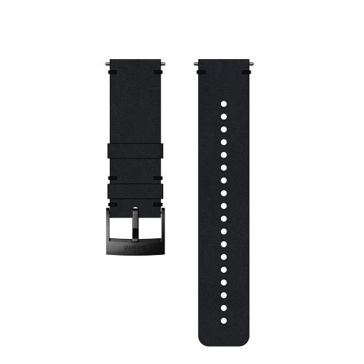 Suunto SS050231000 Original Watch Strap for All Spartan Sport WRH 9 Watches, Leather, Length: 22.7 cm, Width: 24 mm, Includes Pins for Attaching the Strap, Black/Black