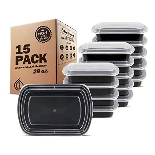 Freshware Meal Prep Containers 1 Compartment Food Storage Containers with Lids, Bento Box, BPA Free, Stackable (15 Pack)
