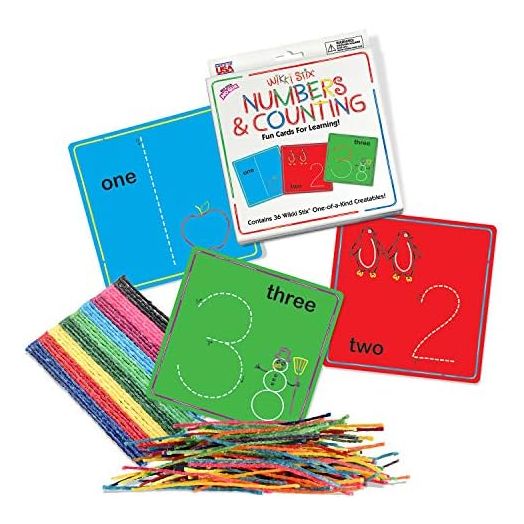 Wikki Stix Numbers and Counting Cards, Preschool & Kindergarten Tactile Learning, STEM Toy, Numbers 1-20 Plus 7 Bonus Cards, 36 Wikki Stix, for 3 & Up.