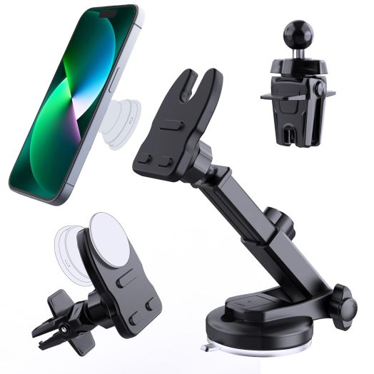 Socket Car Mount for Dashboard Air Vent Windshield,Car Phone Holder for Socket Grip with 2 Mounts,3 in 1 Stable Air Vent Clip Powerful Suction Cup Phone Holder Fit for All Car