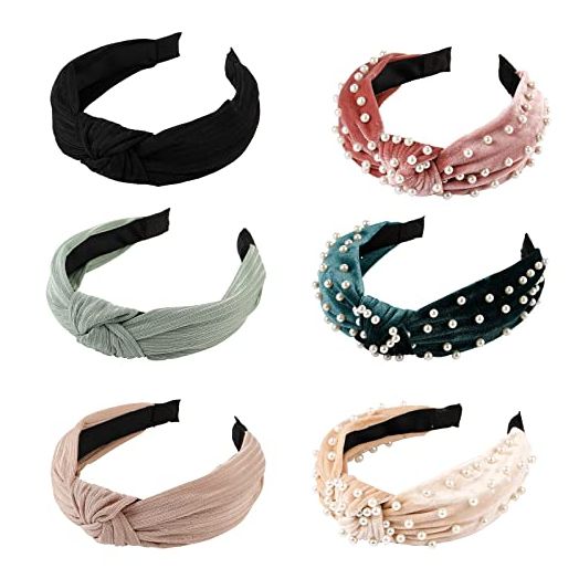LOVNFC Womens Knotted Headbands, Wide Top Knot Turban Hair Bands (6Pcs)